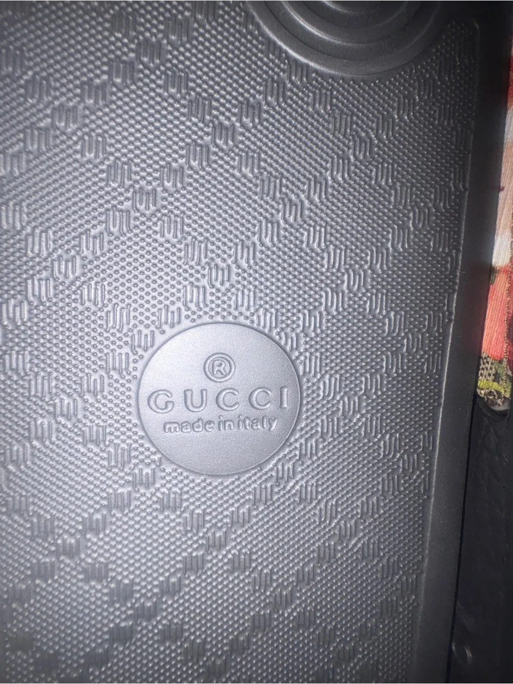 Gucci Black Slide Sandals with Floral Monogram Strap
